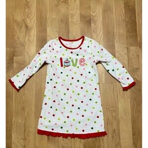 Carters Holiday Christmas polka dot red green white ruffle soft dress pajamas XS